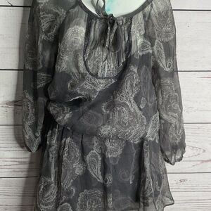 Aerie Womens Gray Floral Paisley Long Sleeve P intucked Semi-Sheer Mini Dress XS